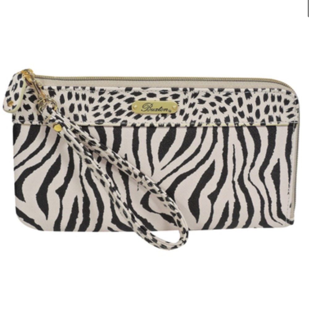Buxton Black and White Zebra Print Wristlet Clutch
